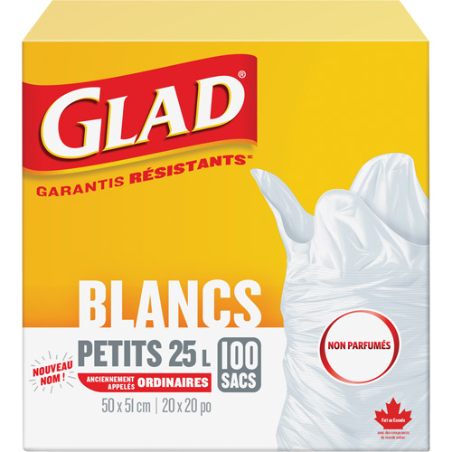 Small 25L Unscented Garbage Bags, Regular, 20" W x 20" L, White Auto-Cam