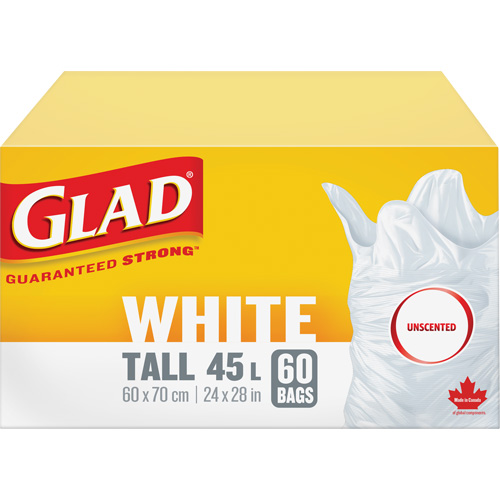 Sacs &agrave; ordures hauts 45 L sans parfum, R&eacute;gulier, 24" la x 28" lo, Blanc Auto-Cam