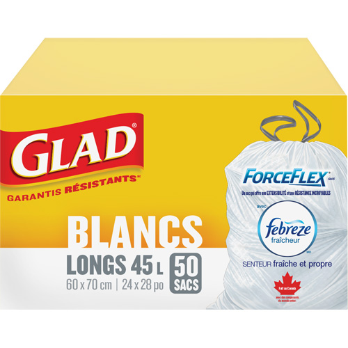 Sacs &agrave; ordures hauts 45 L avec Febreze, R&eacute;gulier, 24" la x 28" lo, Blanc Auto-Cam
