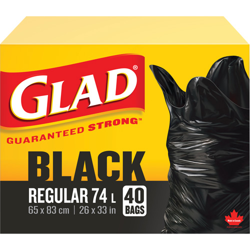 74L Garbage Bags, Regular, 26" W x 33" L, Black Auto-Cam
