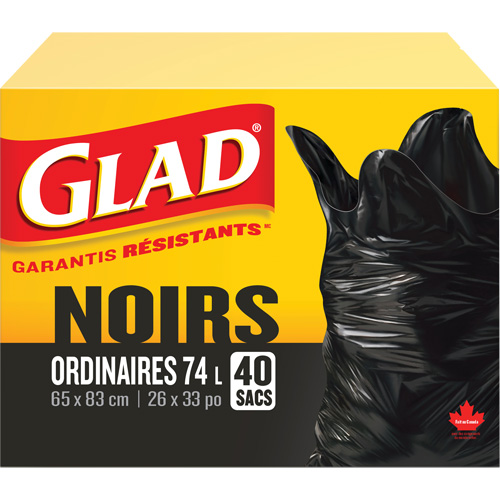 74L Garbage Bags, Regular, 26" W x 33" L, Black Auto-Cam