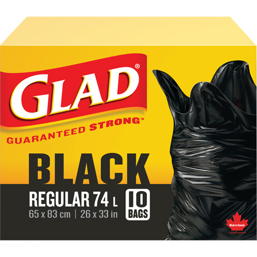 74L Garbage Bags, Regular, 26" W x 33" L, Black Auto-Cam