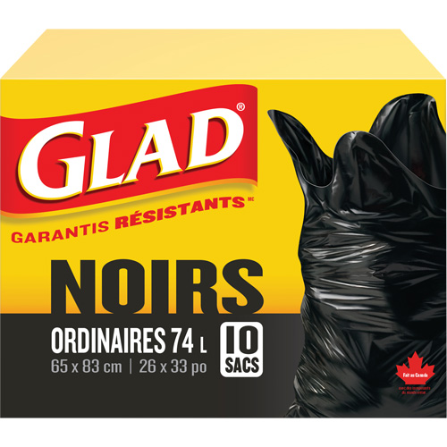 74L Garbage Bags, Regular, 26" W x 33" L, Black Auto-Cam