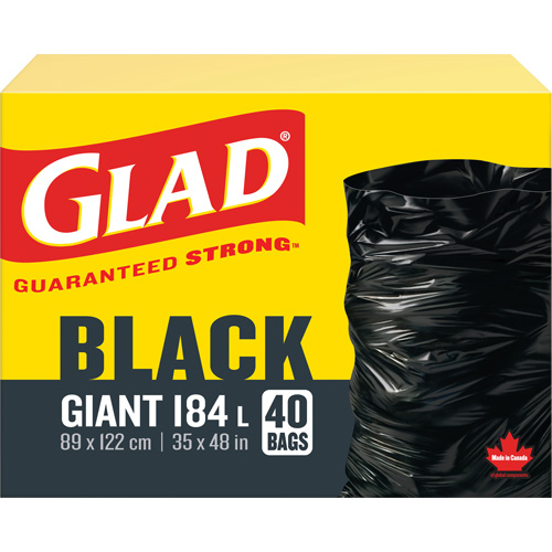 184L Garbage Bags, Regular, 35" W x 48" L, Black Auto-Cam