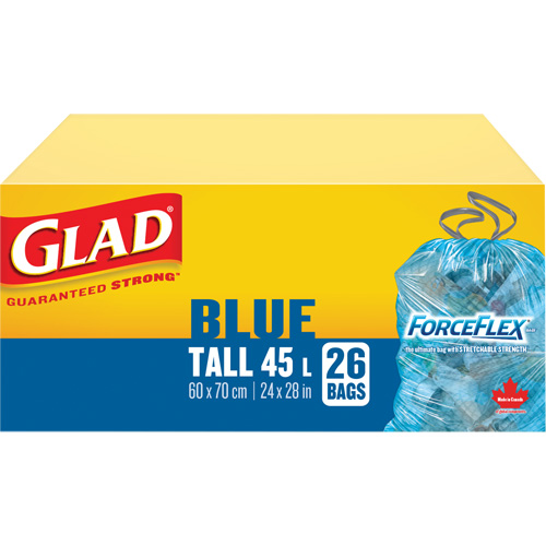 45L Recycling Bags, Regular, 24" W x 28" L, Blue Auto-Cam