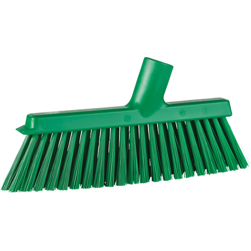 Dustpan Broom with Angled Thread, Medium Bristles, 10", Polyester, Green Auto-Cam
