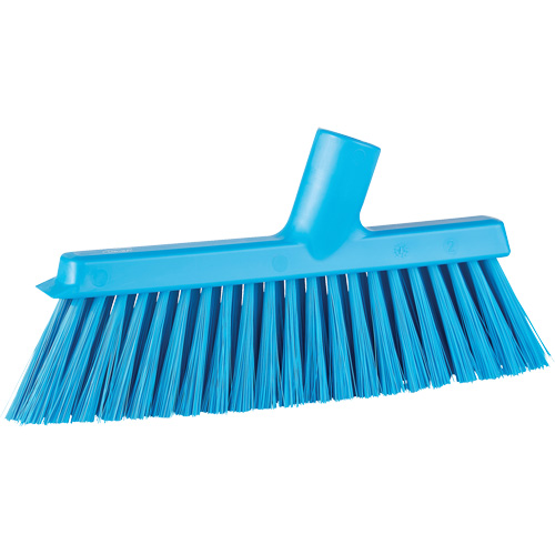 Dustpan Broom with Angled Thread, Medium Bristles, 10", Polyester, Blue Auto-Cam