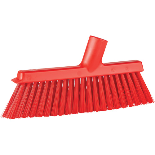 Dustpan Broom with Angled Thread, Medium Bristles, 10", Polyester, Red Auto-Cam