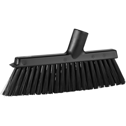 Dustpan Broom with Angled Thread, Medium Bristles, 10", Polyester, Black Auto-Cam