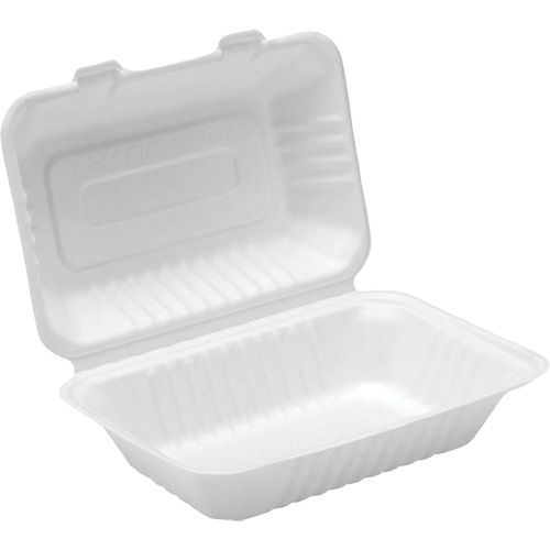 Compostable Hinged Food Containers, Bagasse, Rectangular Auto-Cam