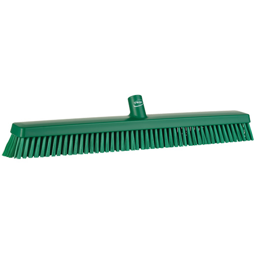 Heavy-Duty Push Broom, Fine/Stiff Bristles, 24", Green Auto-Cam