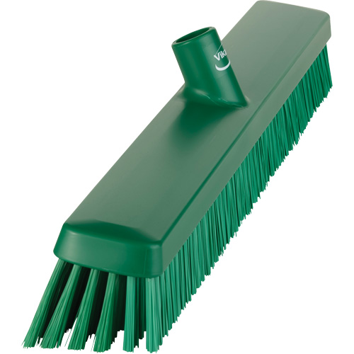 Heavy-Duty Push Broom, Fine/Stiff Bristles, 24", Green Auto-Cam