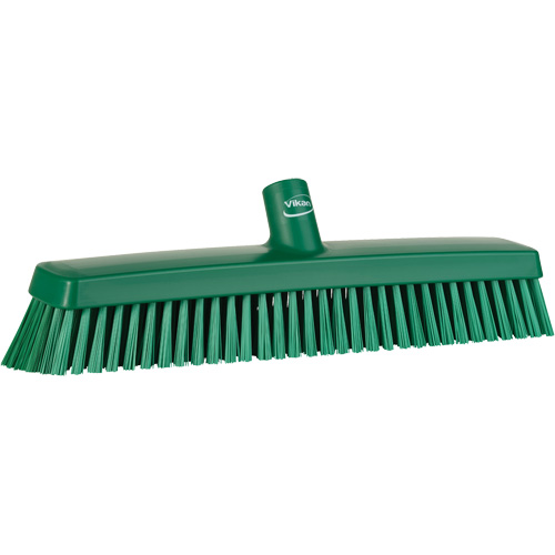 Push Broom Head, Fine/Stiff Bristles, 16-1/2", Polyester/Polypropylene, Green Auto-Cam