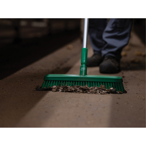 Push Broom Head, Fine/Stiff Bristles, 16-1/2", Polyester/Polypropylene, Green Auto-Cam