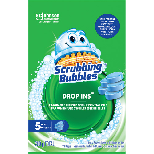 Pastilles nettoyantes pour toilettes Scrubbing Bubbles Drop-Ins, 200 g, Tampon Auto-Cam