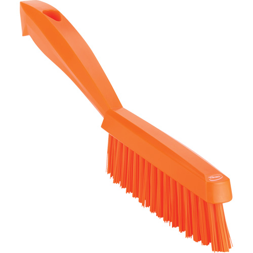 Narrow Hand Brush with Short Handle, Extra Stiff Bristles, 11-4/5" Long, Orange Auto-Cam
