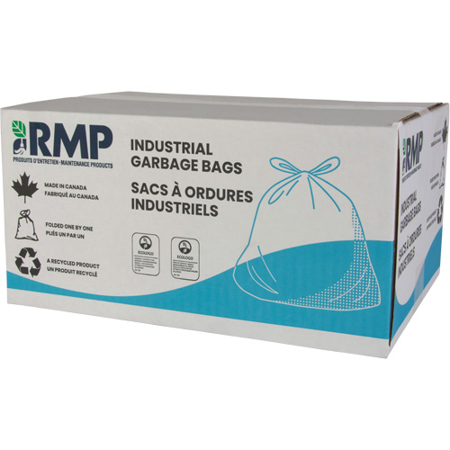 Industrial Garbage Bags, Strong, 35" W x 50" L, 0.9 mils, Blue, 194 L (44 Gal.) Capacity Auto-Cam