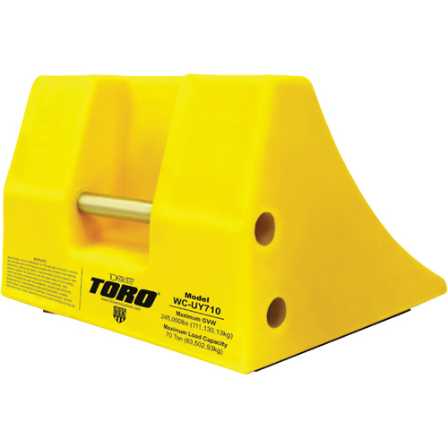 70 Ton Large Equipment Wheel Chock with Handle, Urethane, Yellow Auto-Cam