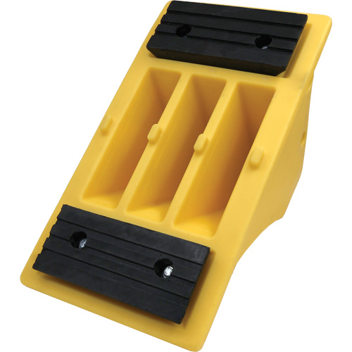 75 Ton Large Equipment Wheel Chock with Grip Pads, Urethane, Yellow Auto-Cam