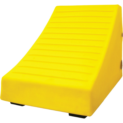 400 Ton Large Equipment Wheel Chock with Handle & Hole, Urethane, Yellow Auto-Cam