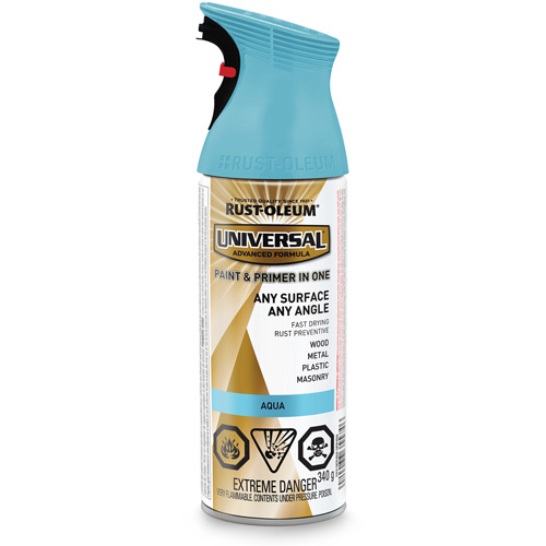 Universal&reg; Enamel Paint & Primer In One, Aqua Blue, Satin, Aerosol Can Auto-Cam
