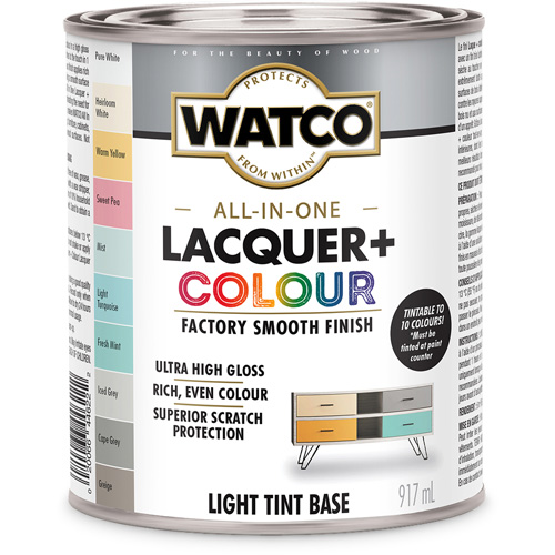 Composant de base clair pour finition laqu&eacute;e + couleur tout-en-un Watco, 946 ml, Base &agrave; ton clair, Tr&egrave;s brillant Auto-Cam