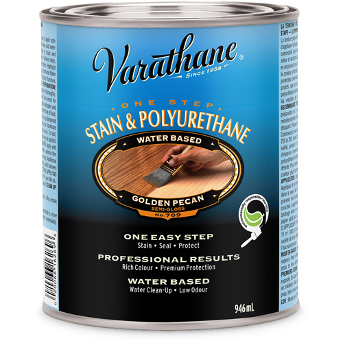 Varathane&reg; One Step Stain & Polyurethane, 946 ml, Golden Pecan Auto-Cam