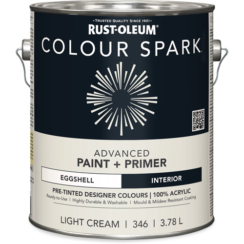 Colour Spark Interior Pre-Tinted Paint + Primer Wall Paint, White Cotton, Semi-Gloss, 3.78 L, Gallon Auto-Cam