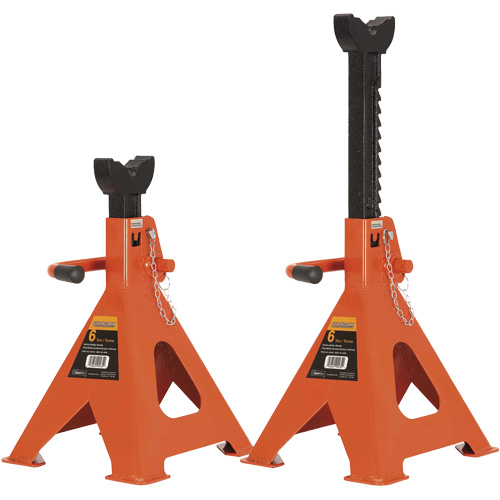 856A Jack Stands, Locking Handle/Ratchet, 6 Ton(s) Capacity, 15-1/2" - 24" H Auto-Cam