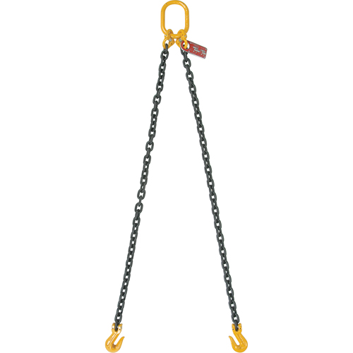 Chain Slings, 80 Chain, Double Legs, Oblong & Slip Hooks, 5/8" x 10' Auto-Cam
