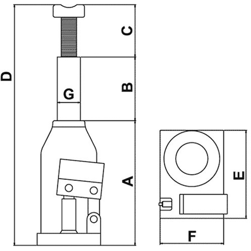 Bottle Jack, 5 tons, 13-2/5" Raised Height Auto-Cam
