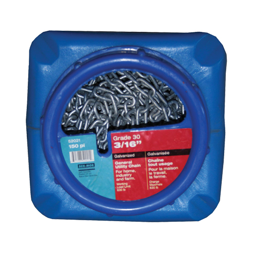 Chaînes galvanis&eacute;es par immersion &agrave; chaud, Acier au carbone, 3/16" x 150' (45,7 m) l, Calibre 30, Charge d'utilisation 630 lb (0,315 tonnes) Auto-Cam