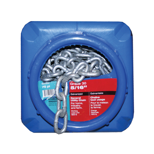 Hot-Dipped Galvanized Chains, Carbon Steel, 5/16" x 75' (22.9 m) L, Grade 30, 1900 lbs. (0.95 tons) Load Capacity Auto-Cam