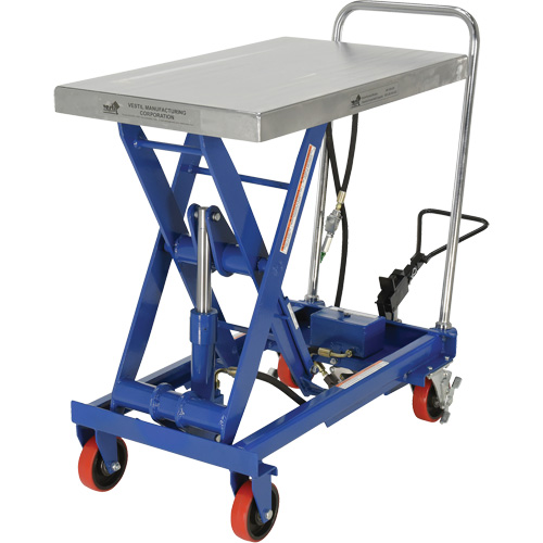Pneumatic Hydraulic Scissor Lift Table, Steel, 32-1/2" L x 19-3/4" W, 1000 lbs. Cap. Auto-Cam