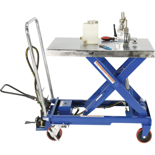 Pneumatic Hydraulic Scissor Lift Table, Steel, 32-1/2" L x 19-3/4" W, 1000 lbs. Cap. Auto-Cam