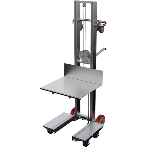 Platform Lift Stacker, Hand Winch Operated, 400 lbs. Capacity, 60" Max Lift Auto-Cam