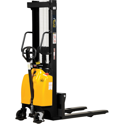 Fork Lift Stacker, Electric Operated, 2000 lbs. Capacity, 118" Max Lift Auto-Cam