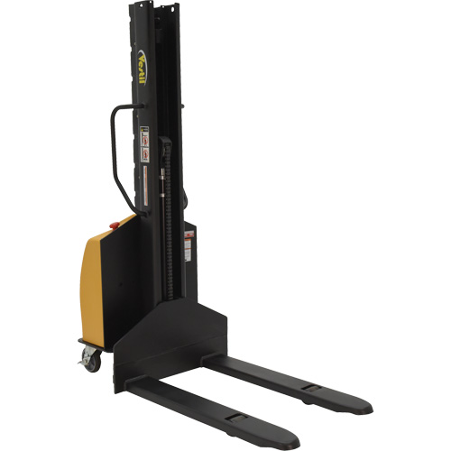 Narrow Mast Powered Lift Stacker, Electric Operated, 1000 lbs. Capacity, 63" Max Lift Auto-Cam