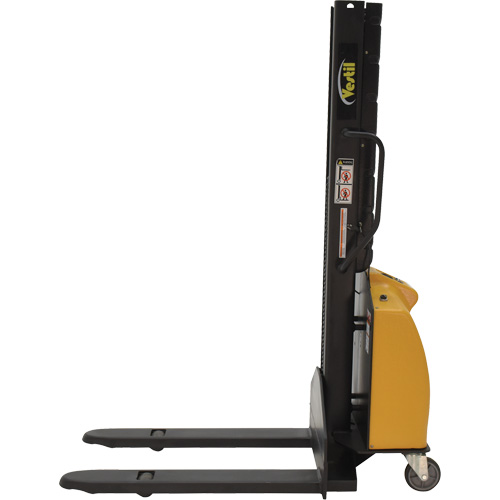Narrow Mast Powered Lift Stacker, Electric Operated, 1000 lbs. Capacity, 63" Max Lift Auto-Cam