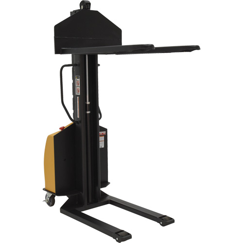 Narrow Mast Powered Lift Stacker, Electric Operated, 1000 lbs. Capacity, 63" Max Lift Auto-Cam