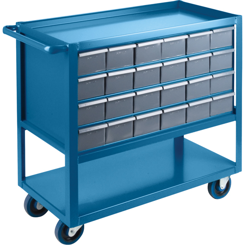 Drawer Shelf Cart, 1200 lbs. Capacity, Steel, 18" x W, 35" x H, 36" D, Rubber Wheels, All-Welded, 24 Drawers Auto-Cam