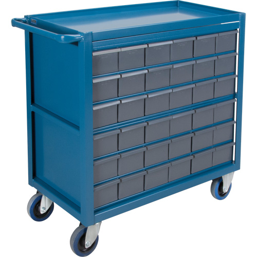 Drawer Shelf Cart, 1200 lbs. Capacity, Steel, 18" x W, 35" x H, 36" D, Rubber Wheels, All-Welded, 36 Drawers Auto-Cam