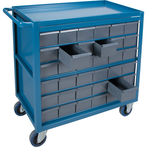 Drawer Shelf Cart, 1200 lbs. Capacity, Steel, 18" x W, 35" x H, 36" D, Rubber Wheels, All-Welded, 36 Drawers Auto-Cam
