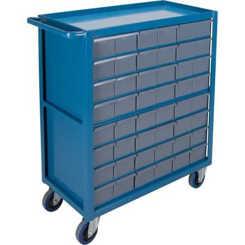 Drawer Shelf Cart, 1200 lbs. Capacity, Steel, 18" x W, 35" x H, 36" D, Rubber Wheels, All-Welded, 48 Drawers Auto-Cam