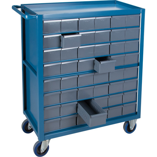 Drawer Shelf Cart, 1200 lbs. Capacity, Steel, 18" x W, 35" x H, 36" D, Rubber Wheels, All-Welded, 48 Drawers Auto-Cam