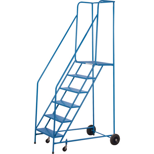 CSA-Certified Rolling Step Ladder, 6 Steps, 22" Step Width, 55" Platform Height, Steel Auto-Cam