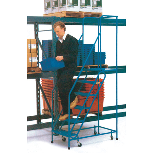 CSA-Certified Rolling Step Ladder, 6 Steps, 22" Step Width, 55" Platform Height, Steel Auto-Cam