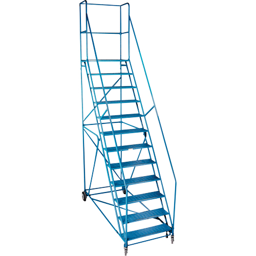 CSA-Certified Rolling Step Ladder with Locking Step, 12 Steps, 30" Step Width, 109" Platform Height, Steel Auto-Cam