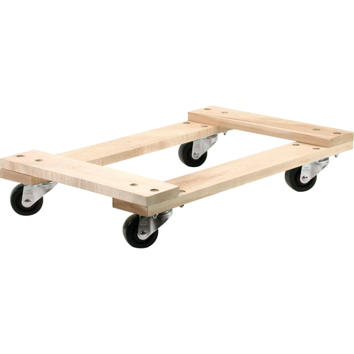 Wood Dollies - Medium-Duty, Polyolefin Wheels, 900 lbs. Capacity, 18" W x 30" D x 7" H Auto-Cam