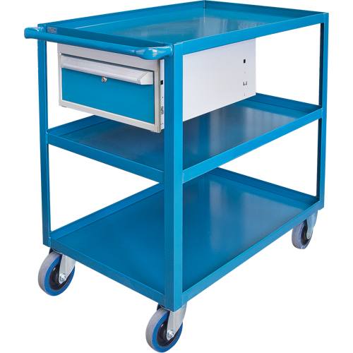 Heavy Duty Shelf Cart with Drawer, 1200 lbs. Capacity, Steel, 24" x W, 36" x H, 36" D, Rubber Wheels, All-Welded, 1 Drawers Auto-Cam